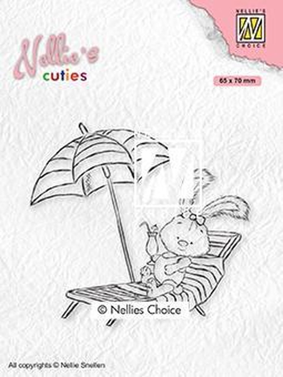 NCCS002 Stempel Nellie Snellen - Nellies Cuties - Clearstamp - vakantie eigen tuin - konijntje op ligstoel met cocktail